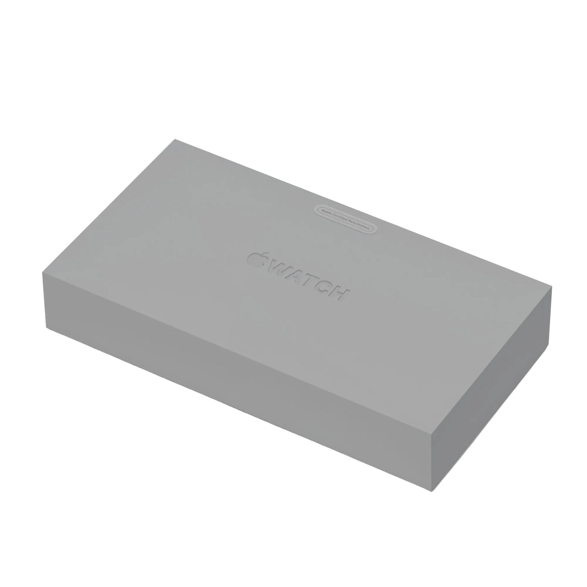 A light gray rectangular product box with embossed 'WATCH' branding on the top, shown at an angle on a clean white background.
