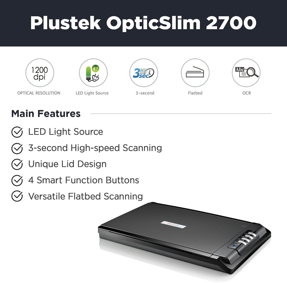 Plustek OpticSlim 2700 A4 Flatbed Document Scanner