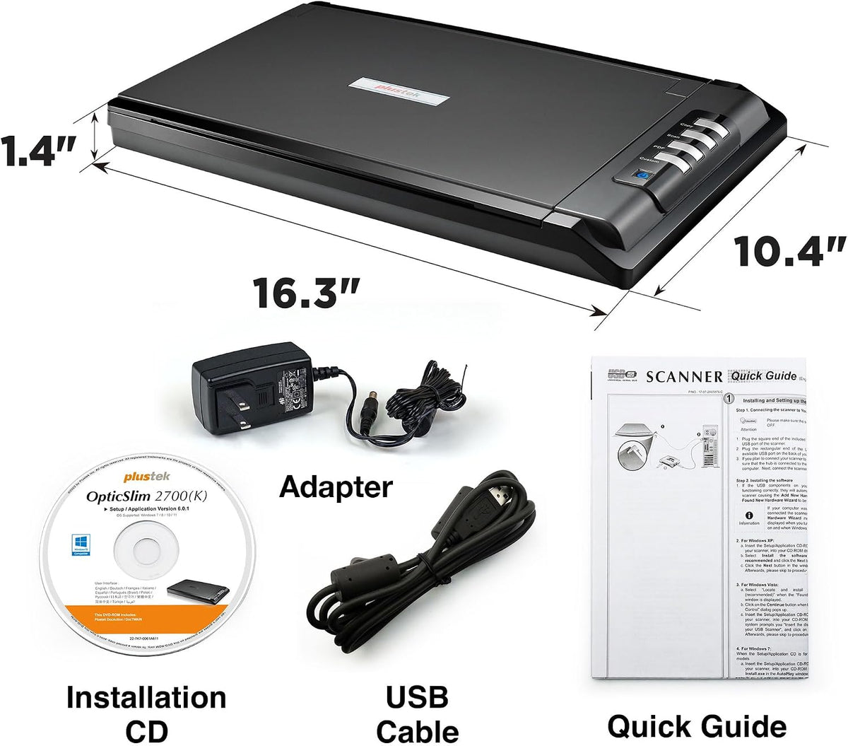 Plustek OpticSlim 2700 A4 Flatbed Document Scanner