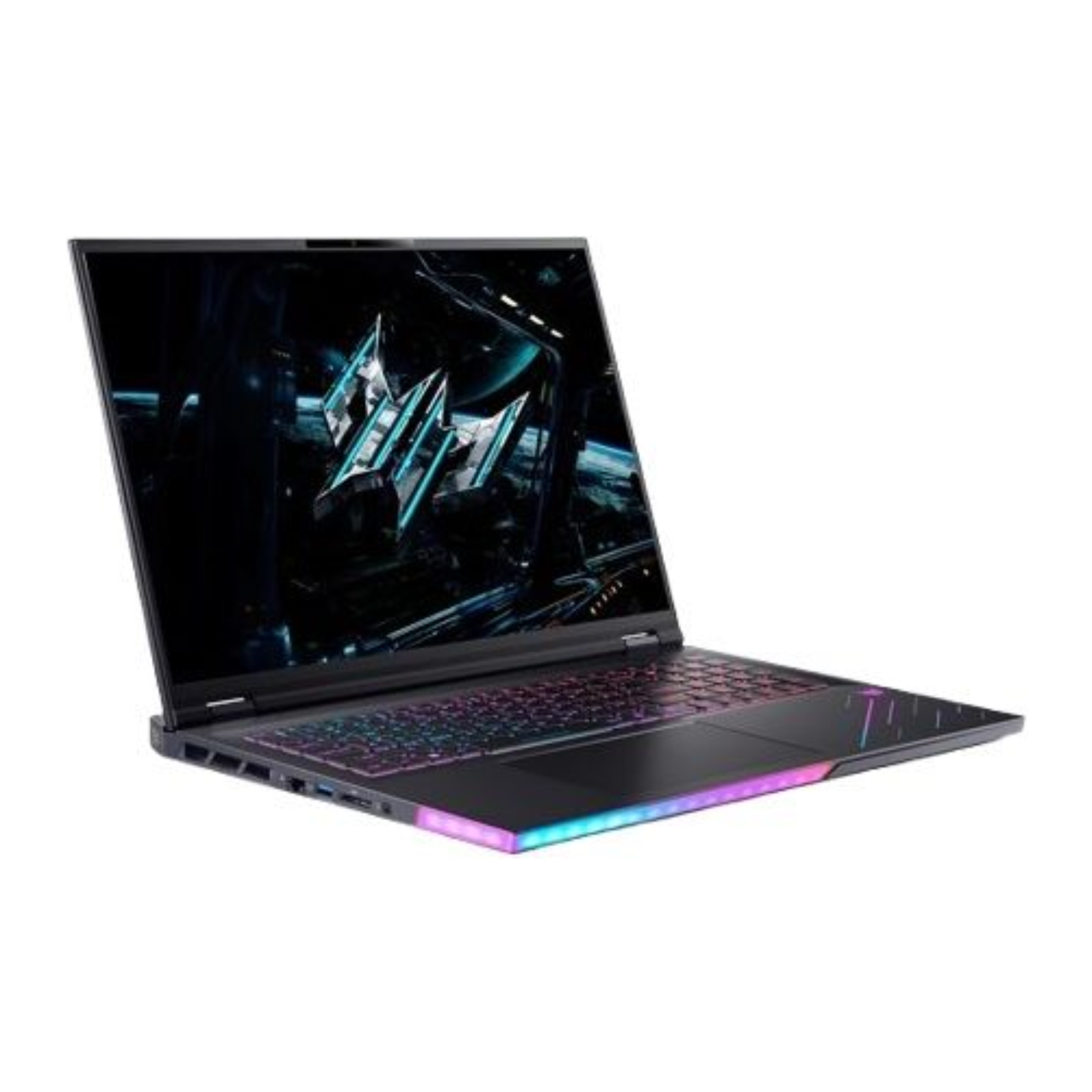 Gaming laptop with colorful keyboard on a white background