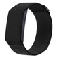 Black woven watch strap on a white background