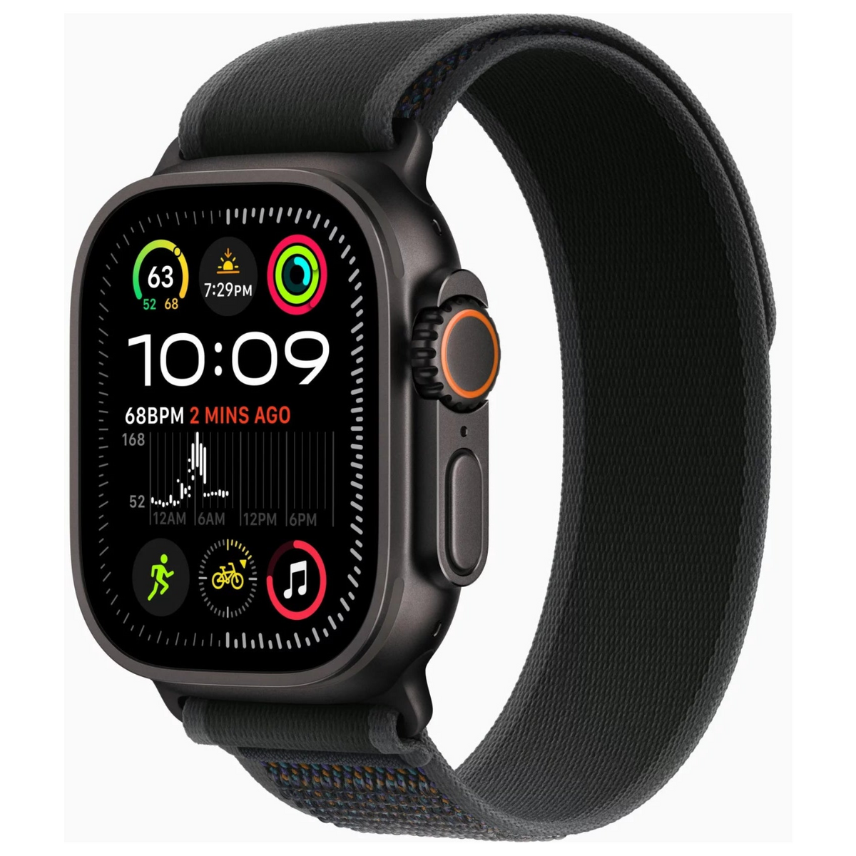Smartwatch with a black band on a white background