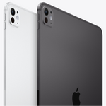 Two Apple devices, one white and one space gray, on a light gray background.