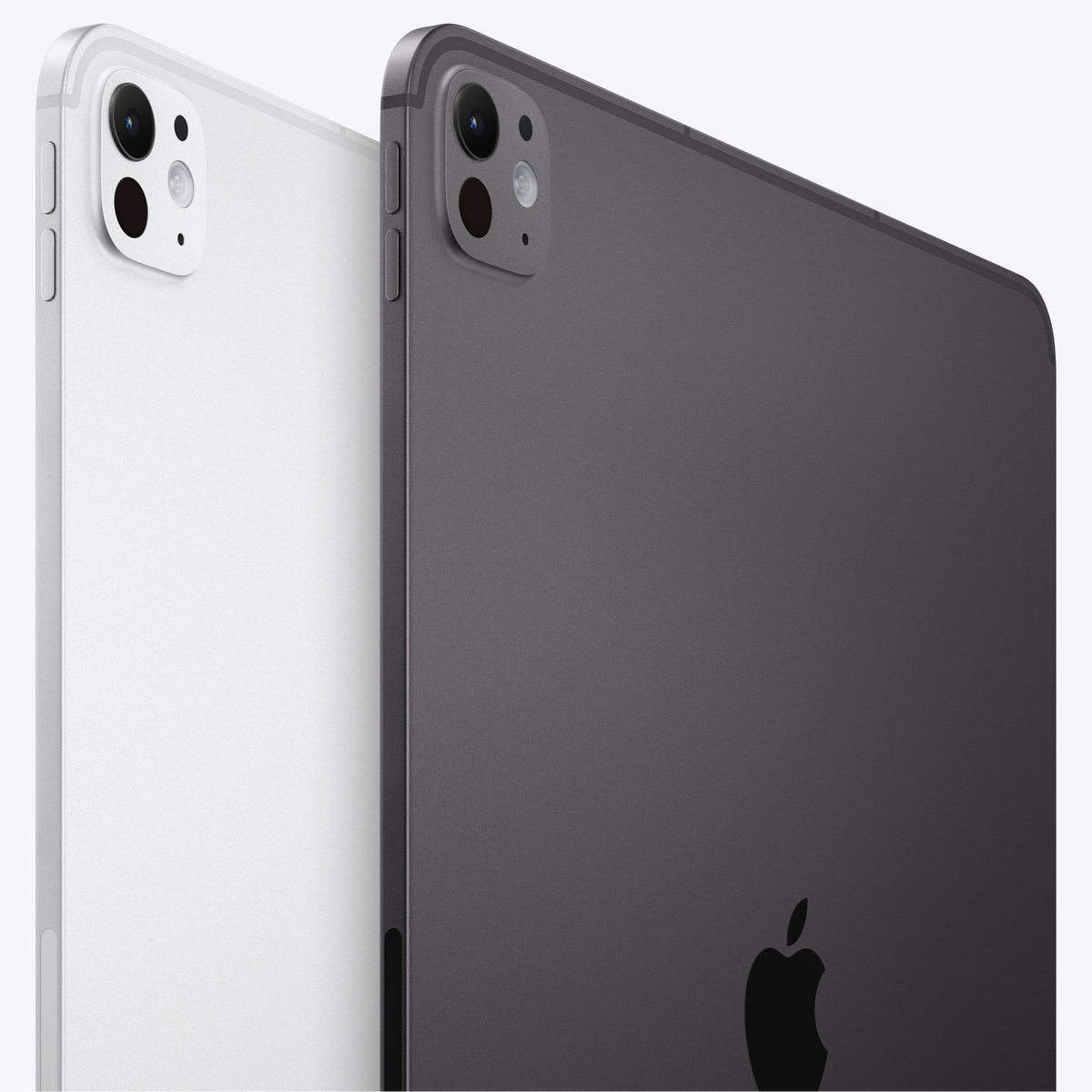 Two Apple devices, one white and one space gray, on a light gray background.