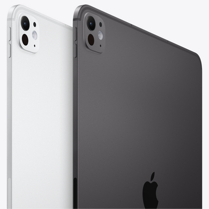 Two Apple devices, one white and one space gray, on a light gray background.