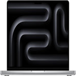 Laptop with a black screen displaying abstract white lines on a white background
