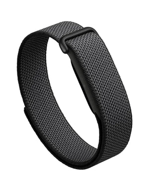 A dark gray woven nylon watch band with a matte black buckle, shown on a solid white background.