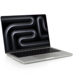 Laptop with a black screen displaying abstract white lines on a white background