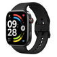 Black smartwatch with a colorful display on a white background