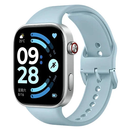 Smartwatch with a light blue band on a white background