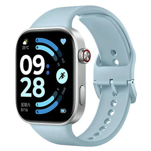 Smartwatch with a light blue band on a white background