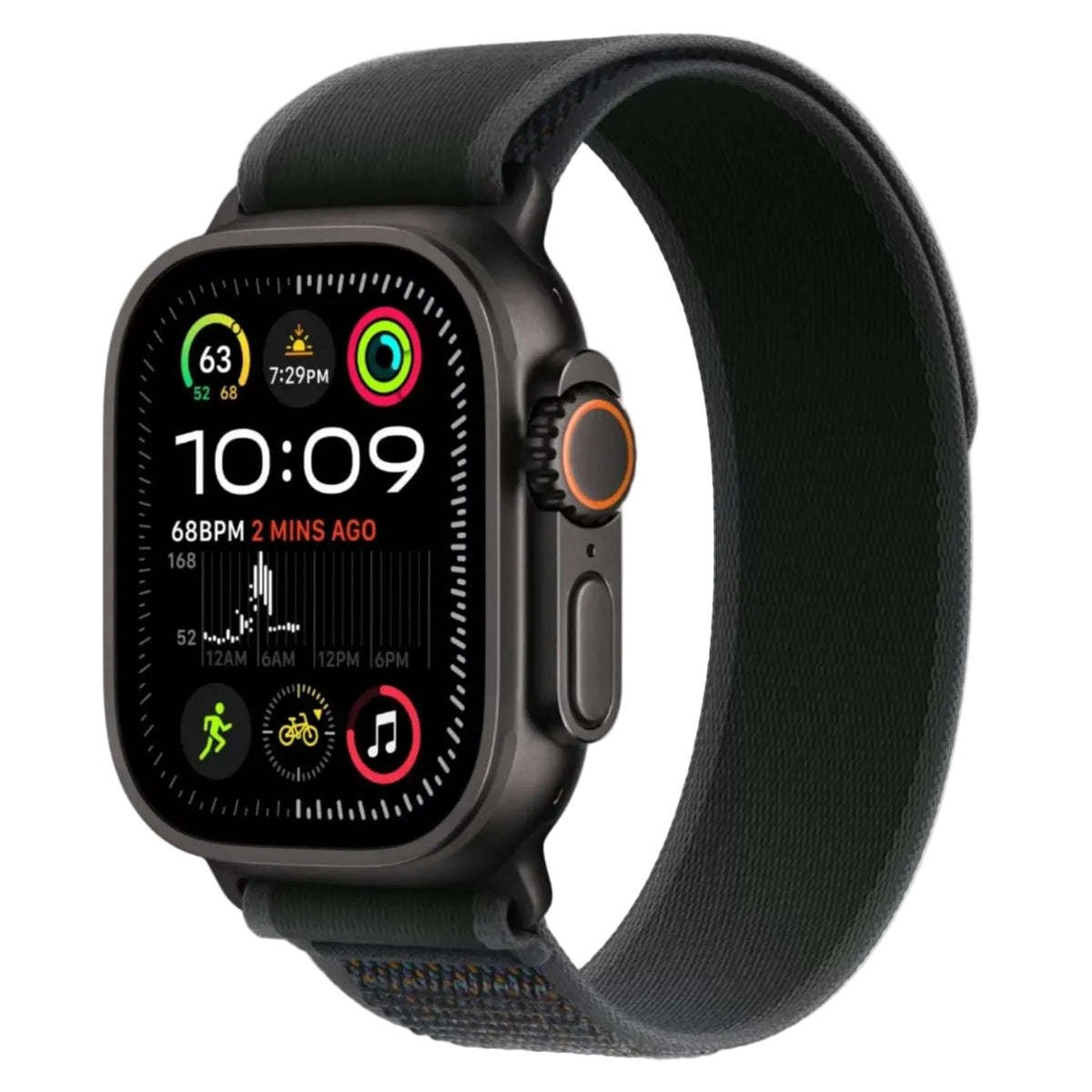 Smartwatch with a black band on a white background