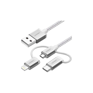 Ugreen 50203 US186 3-in-1 Braided Charging Cable – 1.5M (Silver)