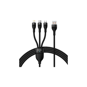 Baseus Flash Series II One-for-Three 100W 1.2m Fast Charging Data Cable USB to M+L+C – Black