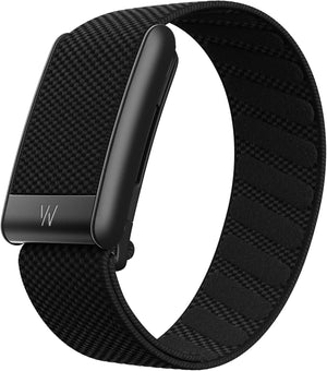 Black watch strap with a metallic clasp on a white background