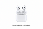 White wireless earbuds with charging case on a white background
