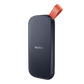 SanDisk external hard drive with red strap on a white background