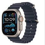 Smartwatch with a dark blue band on a white background