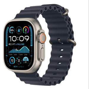 Smartwatch with a dark blue band on a white background