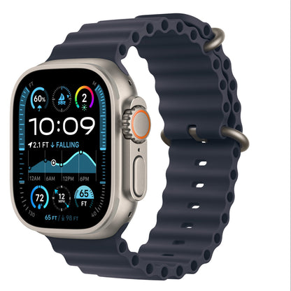 Smartwatch with a dark blue band on a white background
